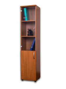 Case with a glass door with shelves