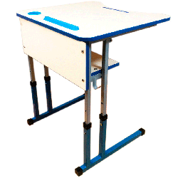 Single student table with height adjustment, with adjustment of an angle of inclination of a table-top 0-8 degrees (square pipe)