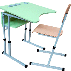 Single student table with height adjustment, with adjustment of an angle of inclination of a table-top 0-7-16 degrees (square pipe)