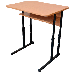 Single student table with a shelf and variable height (square pipe)