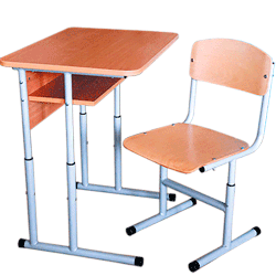 Single student table with a shelf and variable height (round pipe)