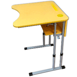 Single student table with height adjustment, with adjustment of an angle of inclination of a table-top 0-8 degrees (round pipe)