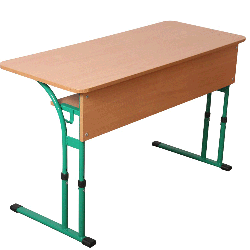 Double pupil's table with tabletop with rounded corners, with variable height 