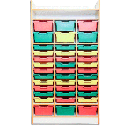 Cabinet for storing didactic material with plastic drawers 