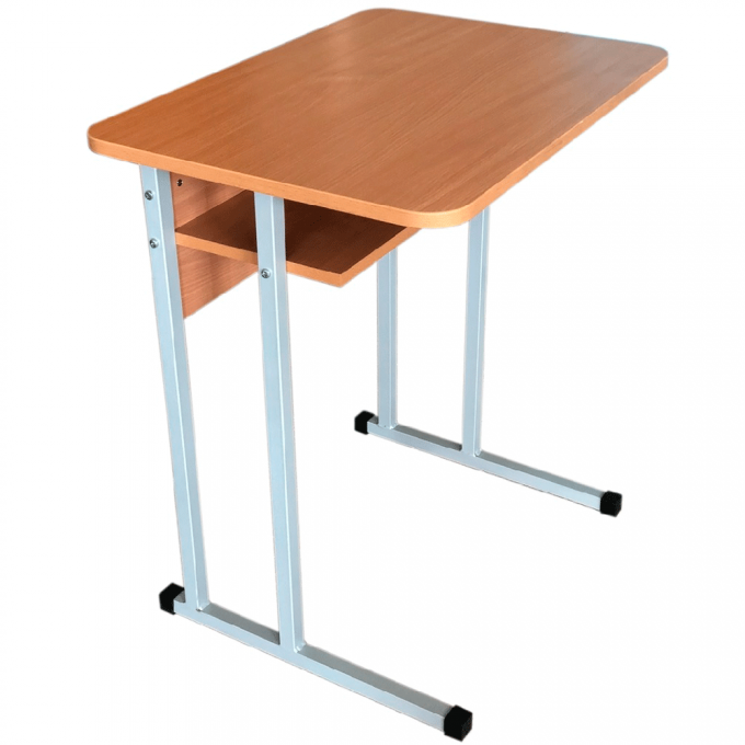 Стіл учнівський одномісний з полицею (квадратна труба) без регулювання висоти, стільниця заокруглена