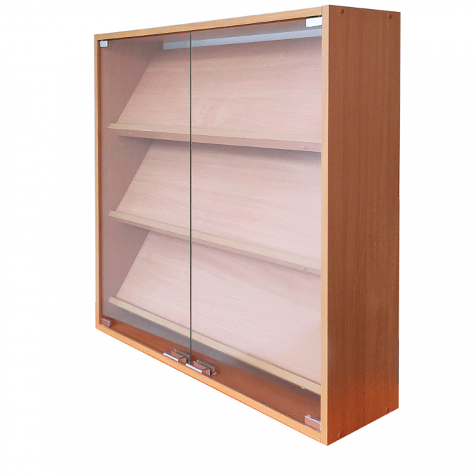 Wall display case with glass doors